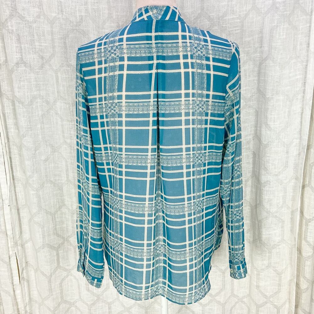 CAbi Windowpane Wrap Top Size M Teal Plaid Style 3068 Surplice V‎ Neck Blouse - Picture 9 of 10